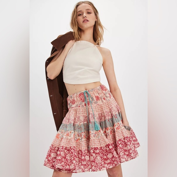 Free People Dresses & Skirts - Free People Tiered Floral Midi Skirt in Red, Pink, Teal, Cream